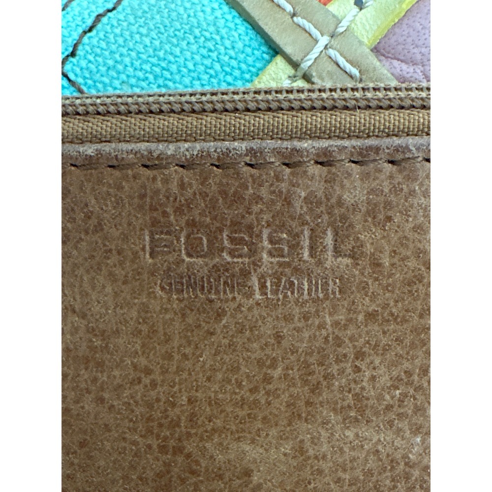 Fossil Leather Patchwork Wallet Trifold Multicolor Small Vintage Style - Picture 4 of 6